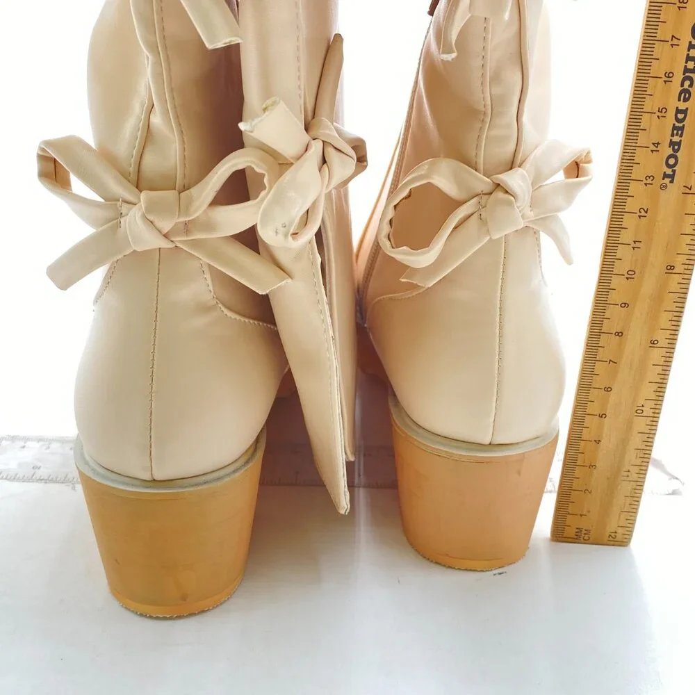 FSJ White Over The Knee Boots Round Toe Side Zipper Low Block Heel Long Booties